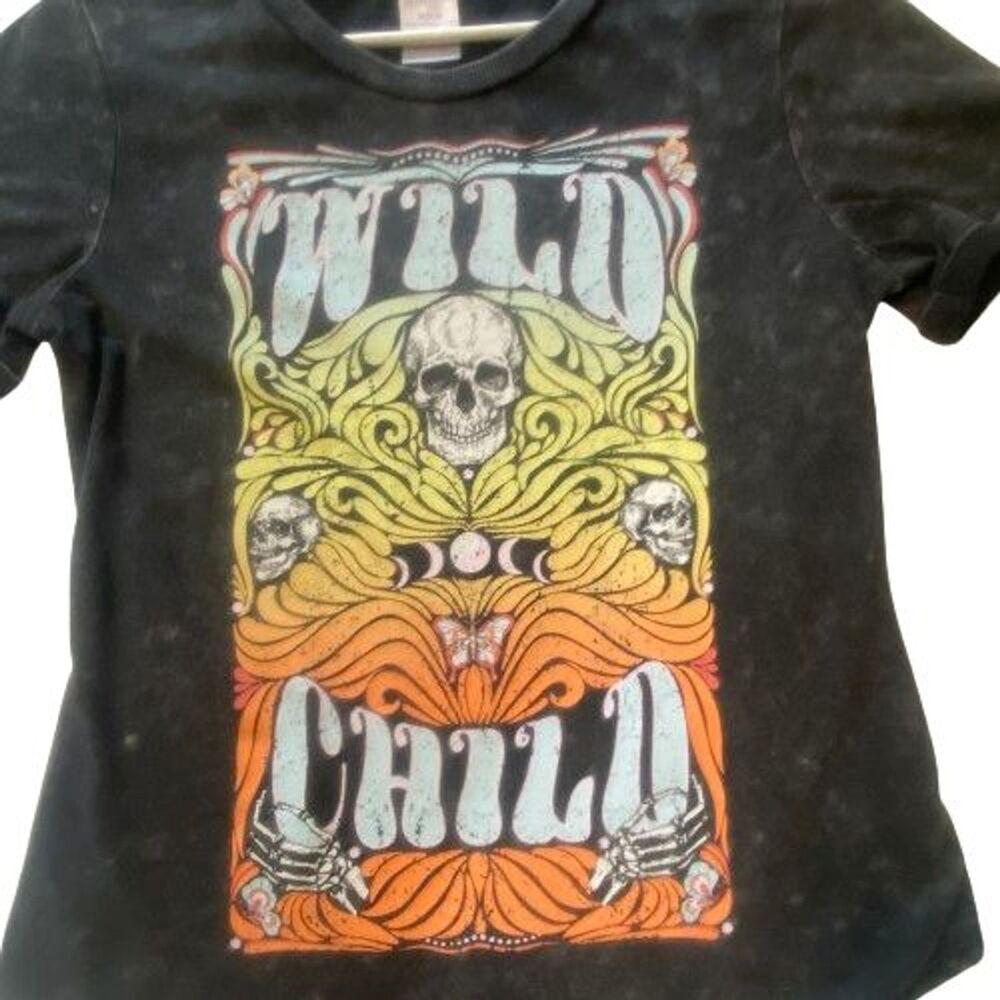 Wild Child T-Shirt Girls Size M Youth Short Sleeve Black Graphic